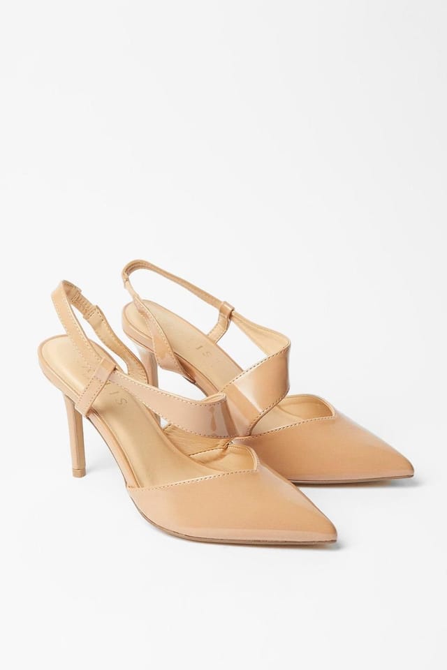 Wallis Wallis Women's Wide Fit Evie Asymmetric Strap Detail Pointed Court Shoes in Beige - 3