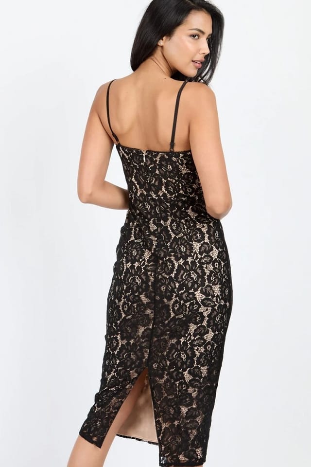 Little Mistress Little Mistress Women's Black Lace Midi Dress - 2