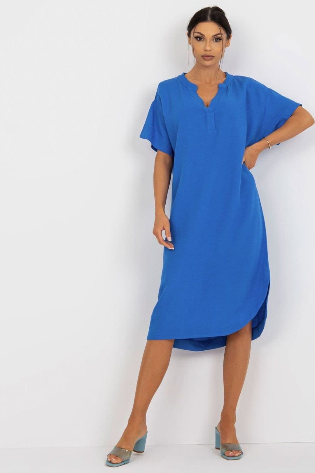 Love Lace Love Lace Women's Shirt Cut Heart Neckline Slit Dress in Blue