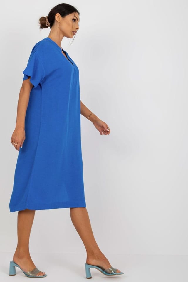 Love Lace Love Lace Women's Shirt Cut Heart Neckline Slit Dress in Blue - 2