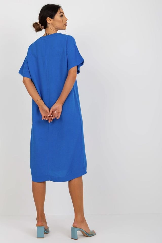 Love Lace Love Lace Women's Shirt Cut Heart Neckline Slit Dress in Blue - 3