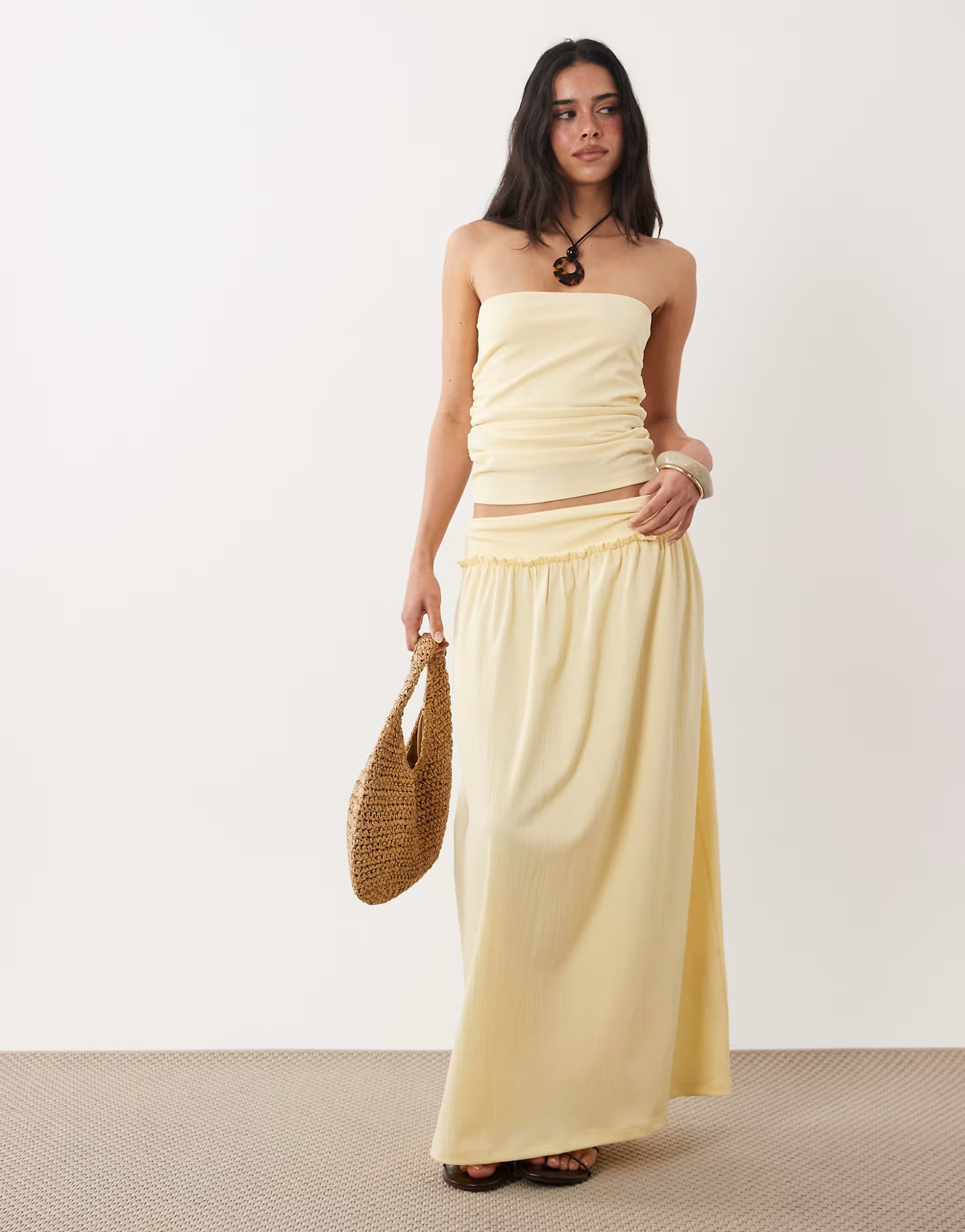 ASOS ASOS DESIGN ruched bandeau top co-ord in cream