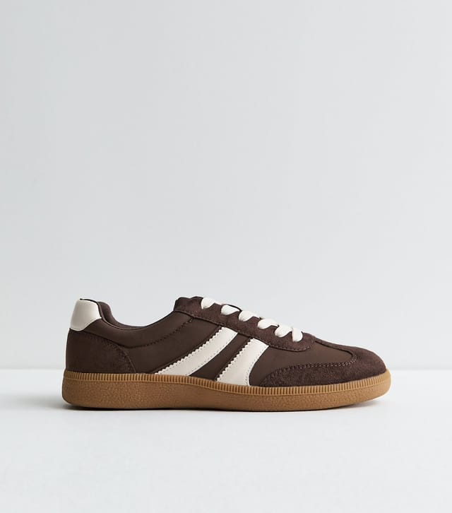 New Look Women's Dark Brown Faux Brushed Leather Side Stripe Trainers Vegan New Look - 3