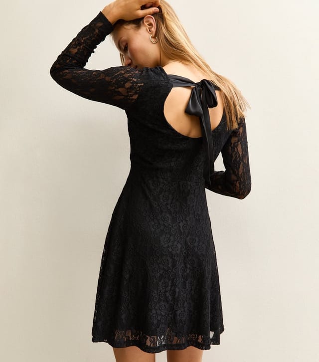 New Look Women's Black Lace Long Sleeved Skater Mini Dress New Look - 3