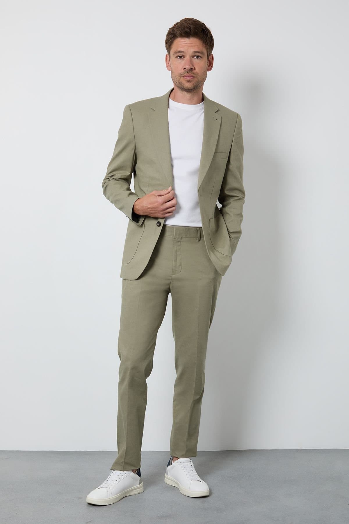 Burton Burton Men's Light Green Linen Slim Fit Suit Trousers
