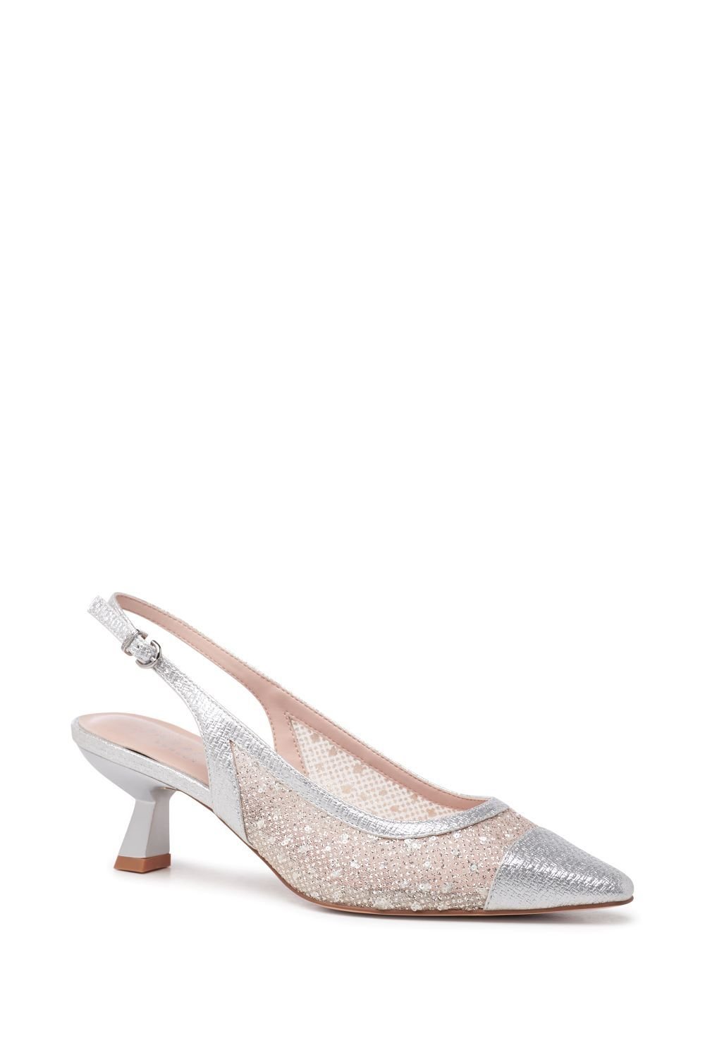 Paradox London Paradox London Women's 'Tamsin' Mid Heel Glitter & Mesh Sling Back Courts in Silver - 2