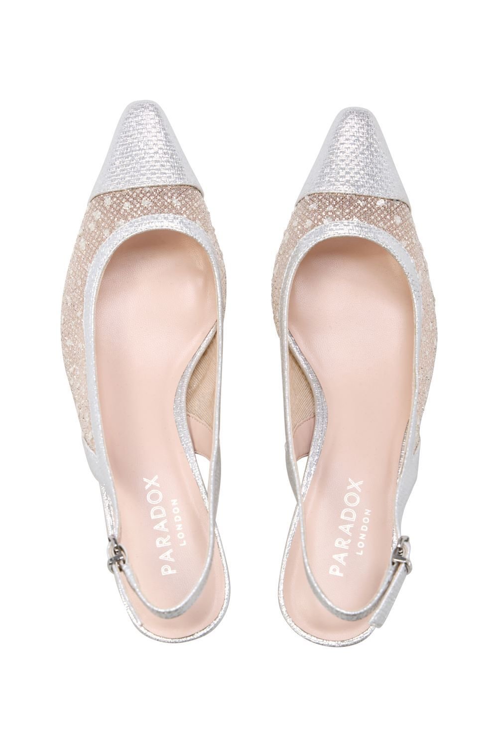 Paradox London Paradox London Women's 'Tamsin' Mid Heel Glitter & Mesh Sling Back Courts in Silver - 3