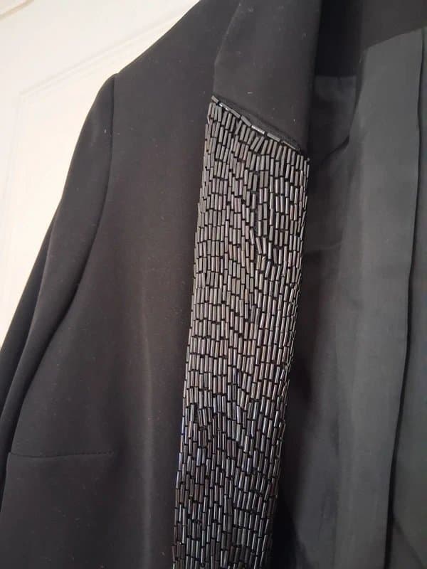 Topshop Topshop Black Blazer with Embellished Beaded Sequin Lapels. Opwn Fronted. Size 8