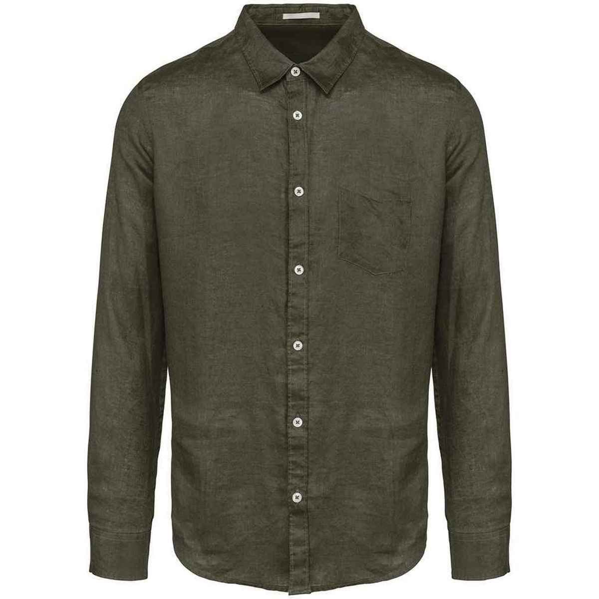 Spasso Spasso Men's Linen Long-Sleeved Shirt in Khaki
