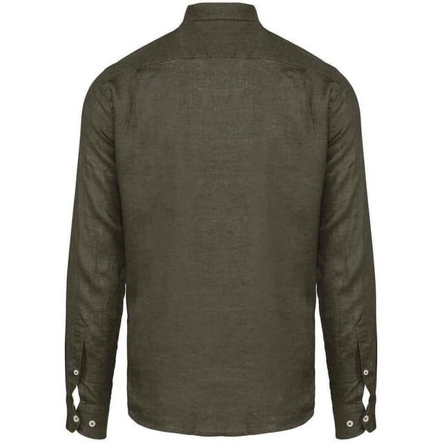 Spasso Spasso Men's Linen Long-Sleeved Shirt in Khaki - 2