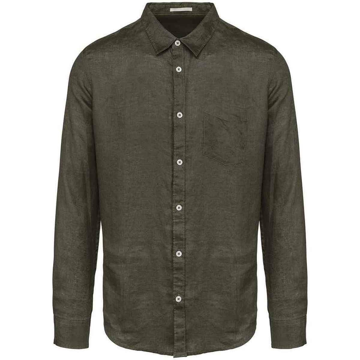 Spasso Spasso Men's Linen Long-Sleeved Shirt in Khaki - 4