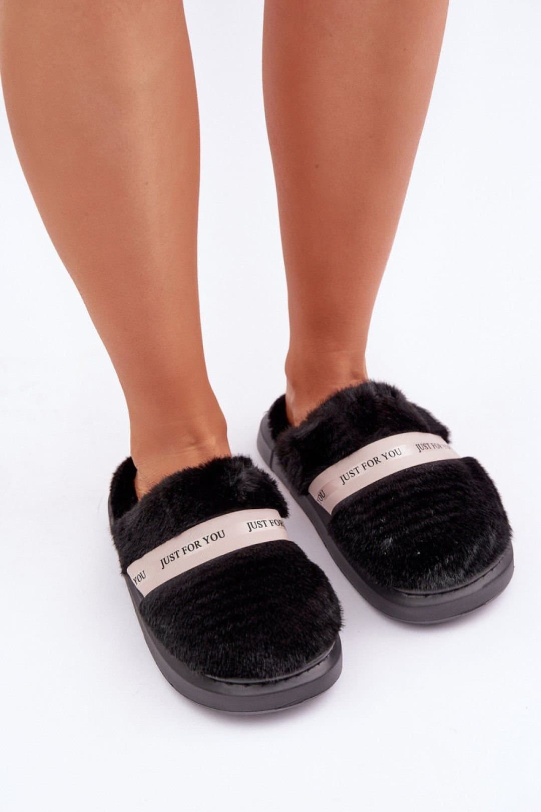 Love Lace Love Lace Women's Cozy Furry Closed Toe Slippers with Thick Insulated Sole in Black