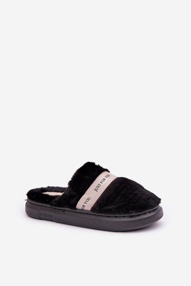 Love Lace Love Lace Women's Cozy Furry Closed Toe Slippers with Thick Insulated Sole in Black - 2