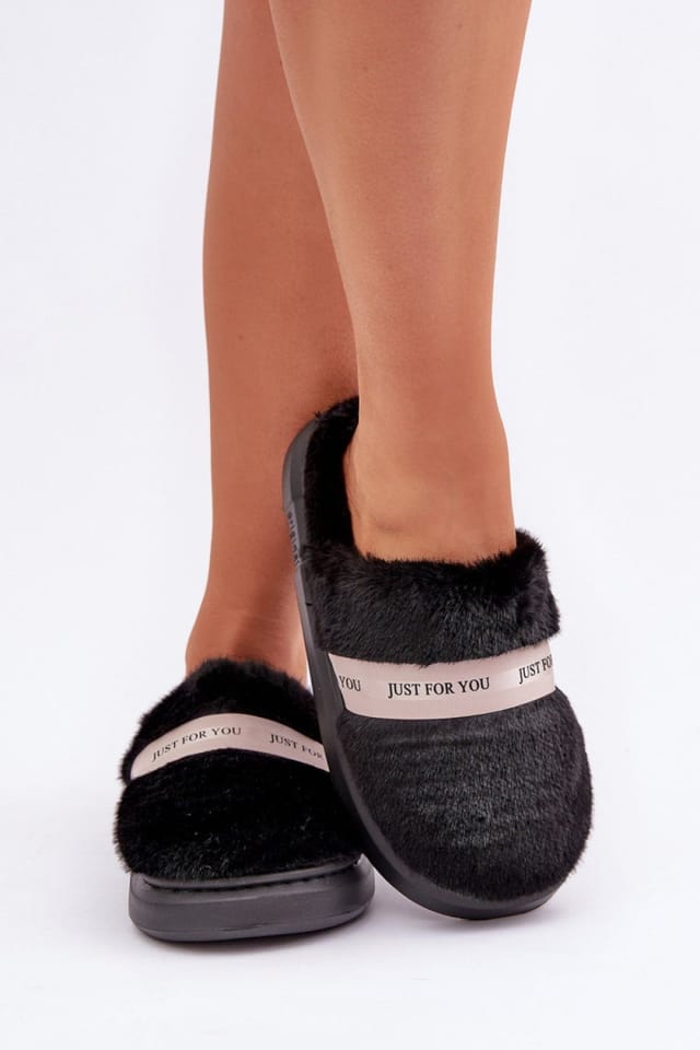 Love Lace Love Lace Women's Cozy Furry Closed Toe Slippers with Thick Insulated Sole in Black - 3
