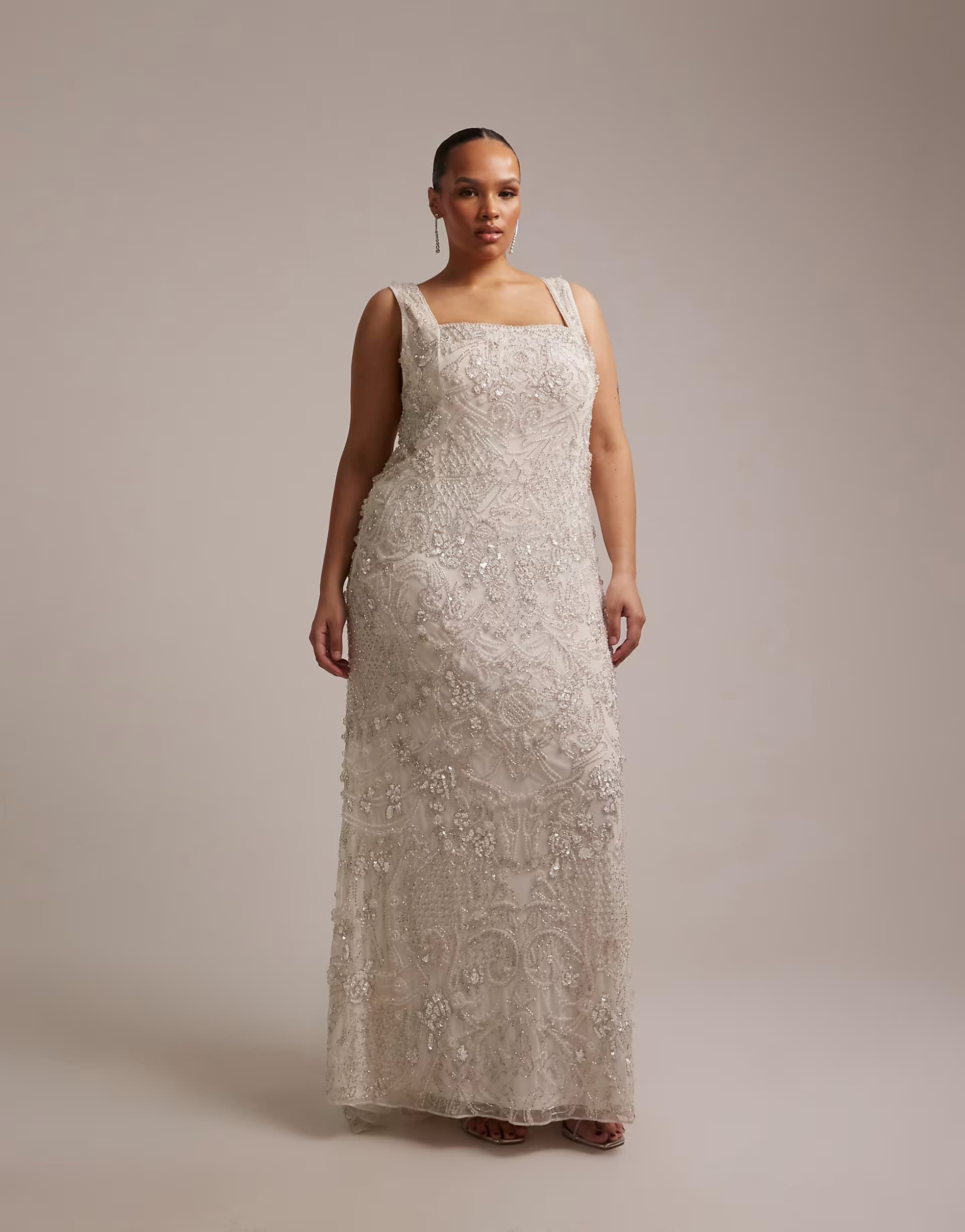 ASOS ASOS DESIGN Curve ornate crystal embellished square neck maxi wedding dress in ivory