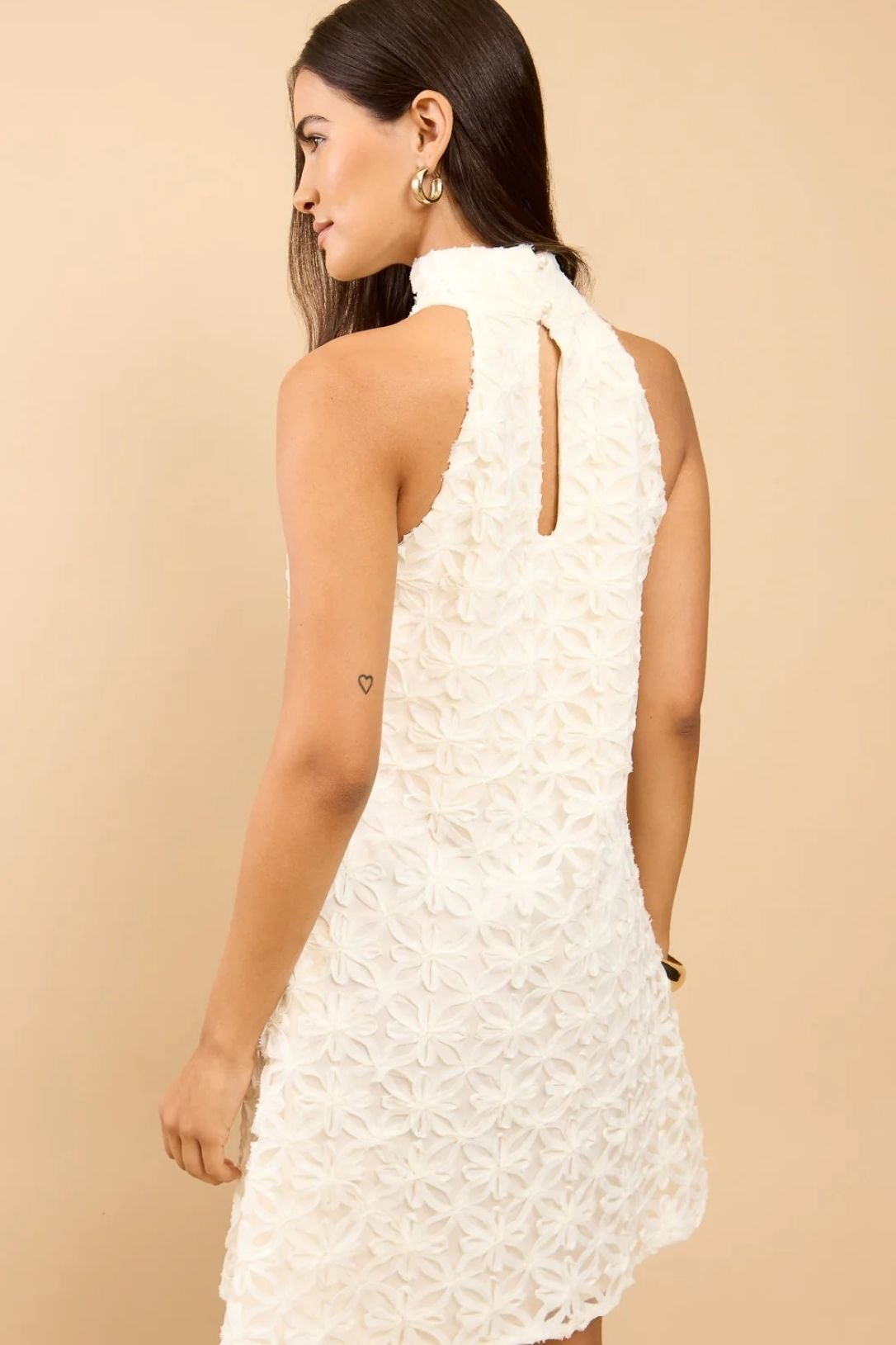 Little Mistress Little Mistress Women's Cream Textured Halterneck Mini Dress - 2