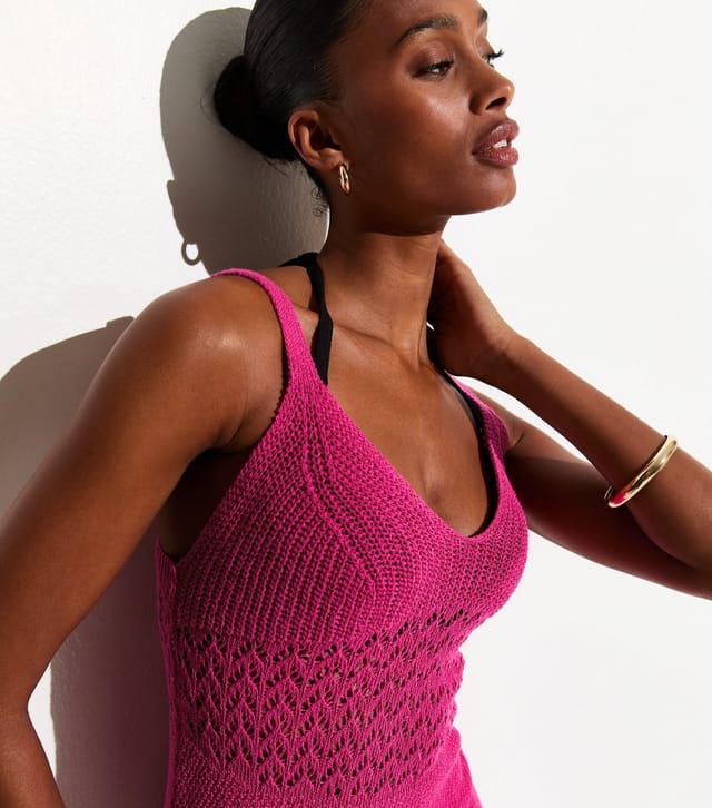 New Look Women's Dark Pink Crochet Mini Dress New Look - 2