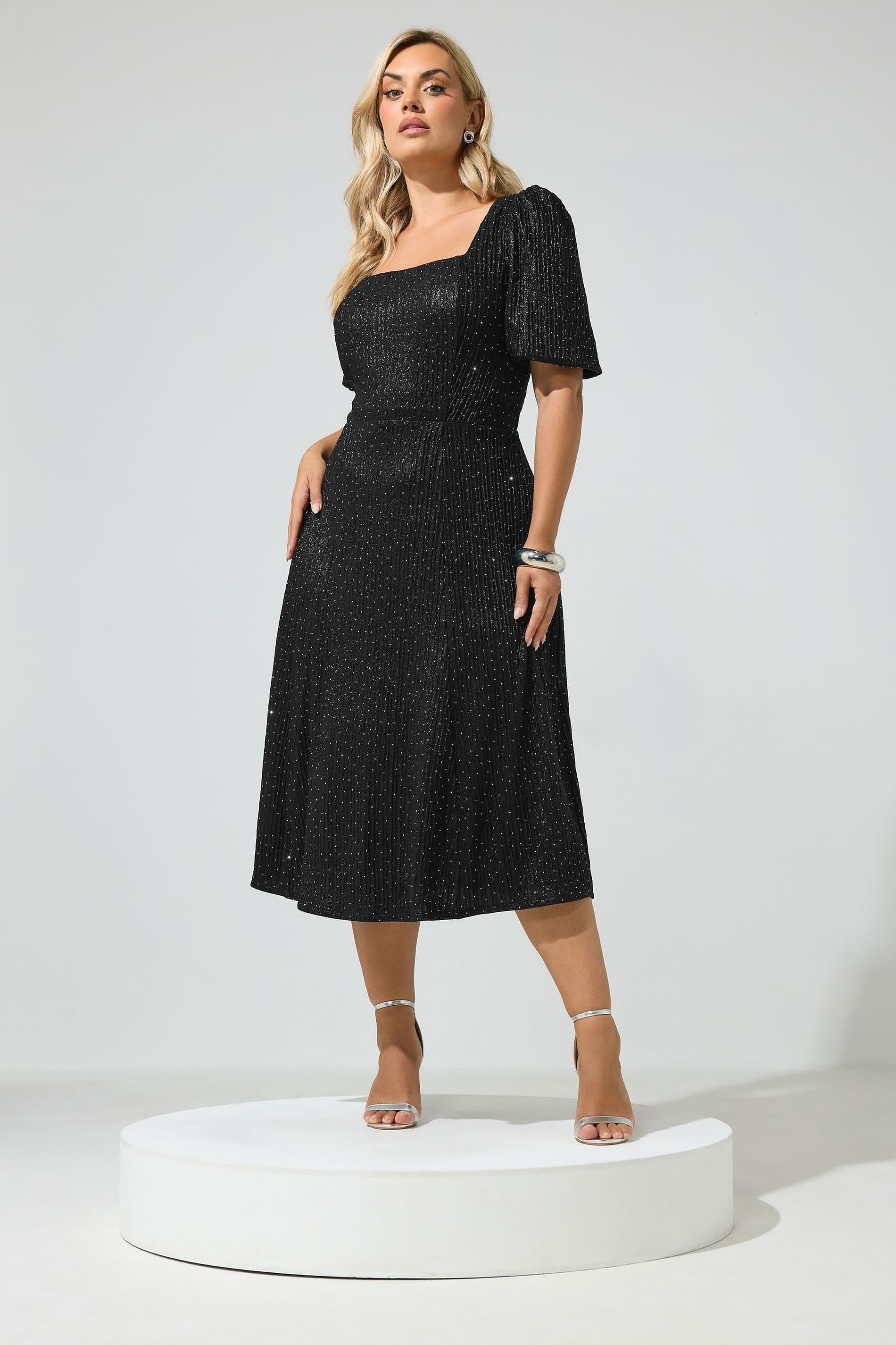 Yours Yours Women's Metallic Stud Midi Dress in Black