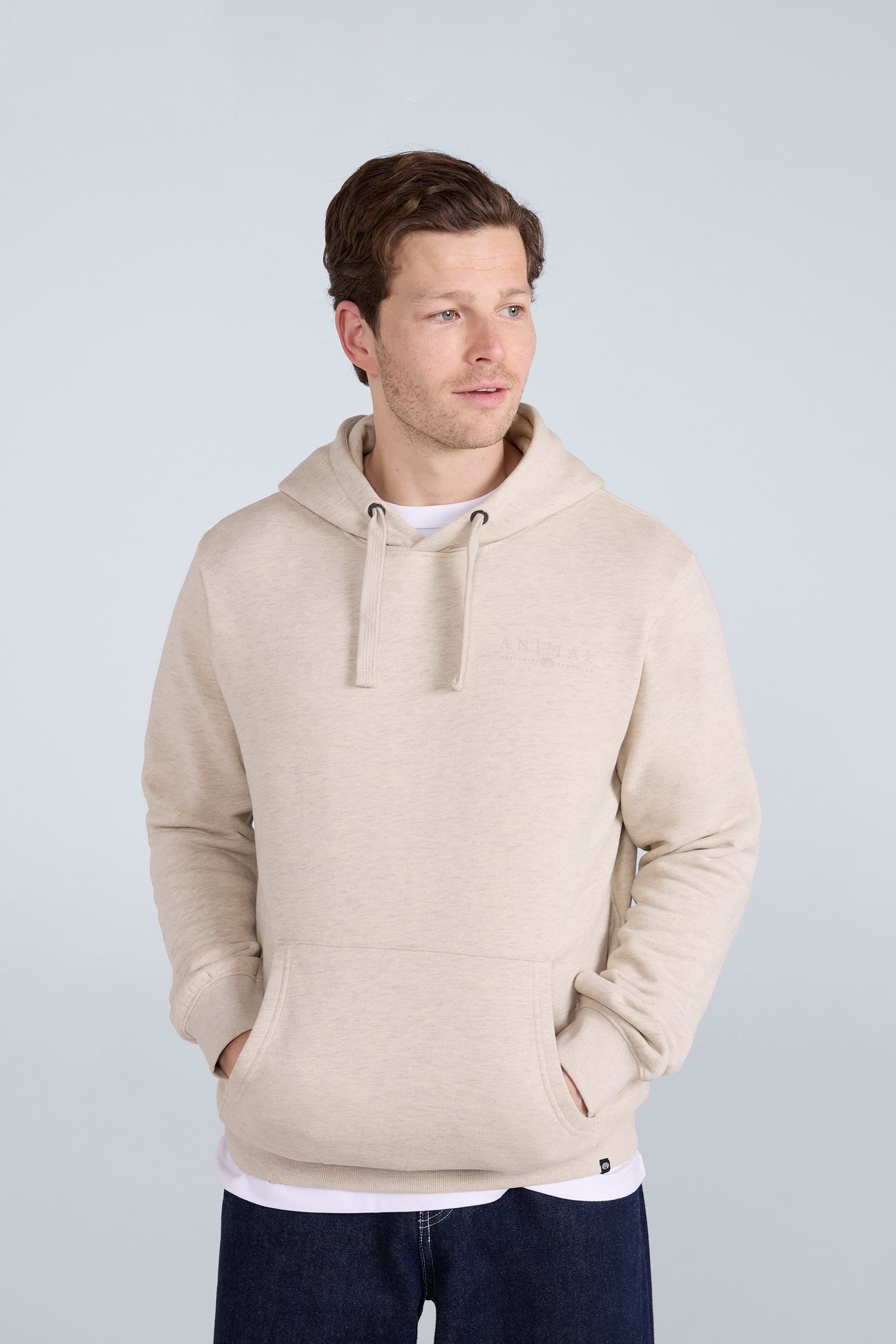 Animal Animal Men's 'River' Lightweight Casual Long Sleeve Soft Cotton Graphic Hoodie in Light Beige