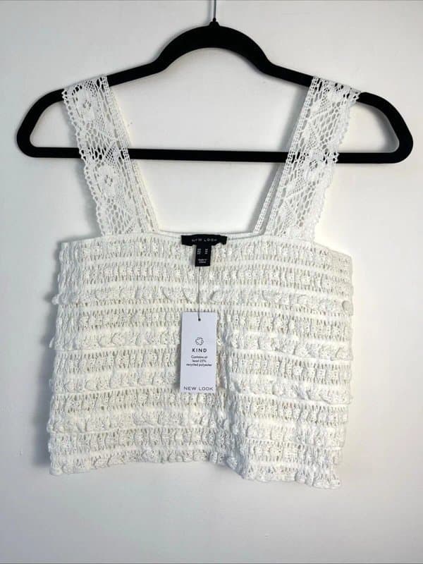 New Look New look - crochet frill top - size uk m - white