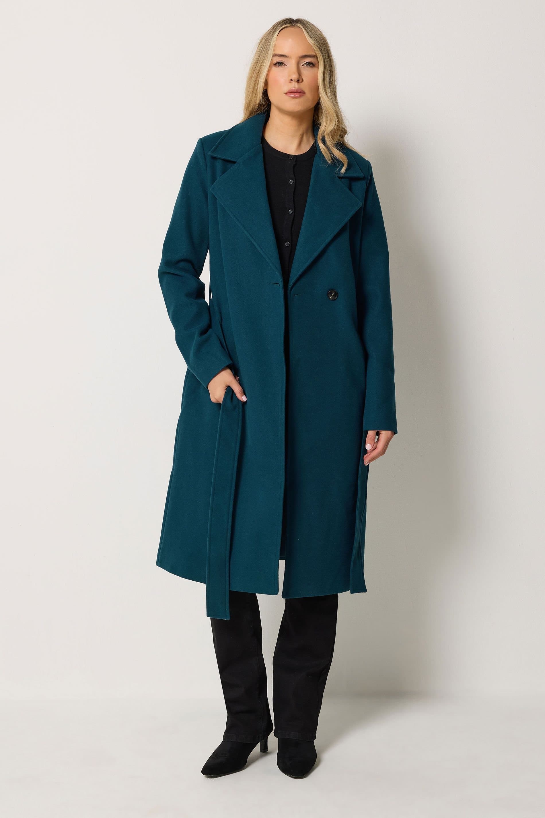 Long Tall Sally Long Tall Sally Women's Tall Belted Midi Coat in Teal