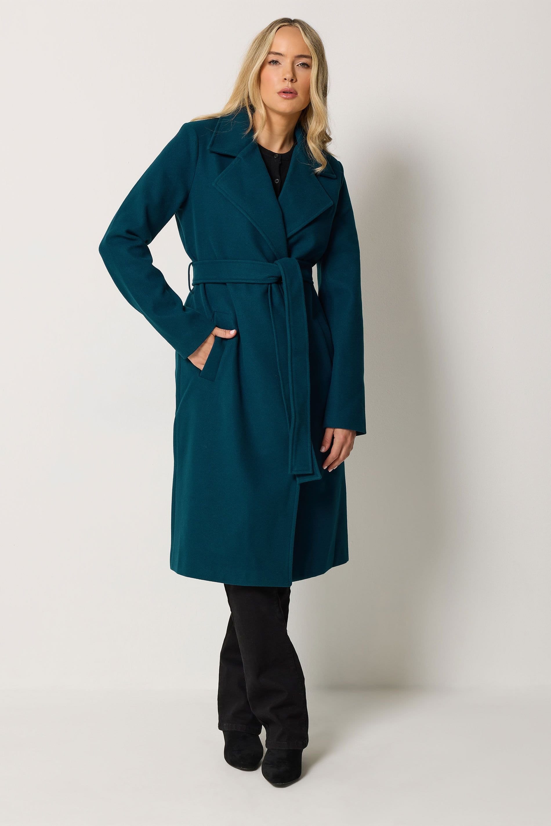 Long Tall Sally Long Tall Sally Women's Tall Belted Midi Coat in Teal - 4