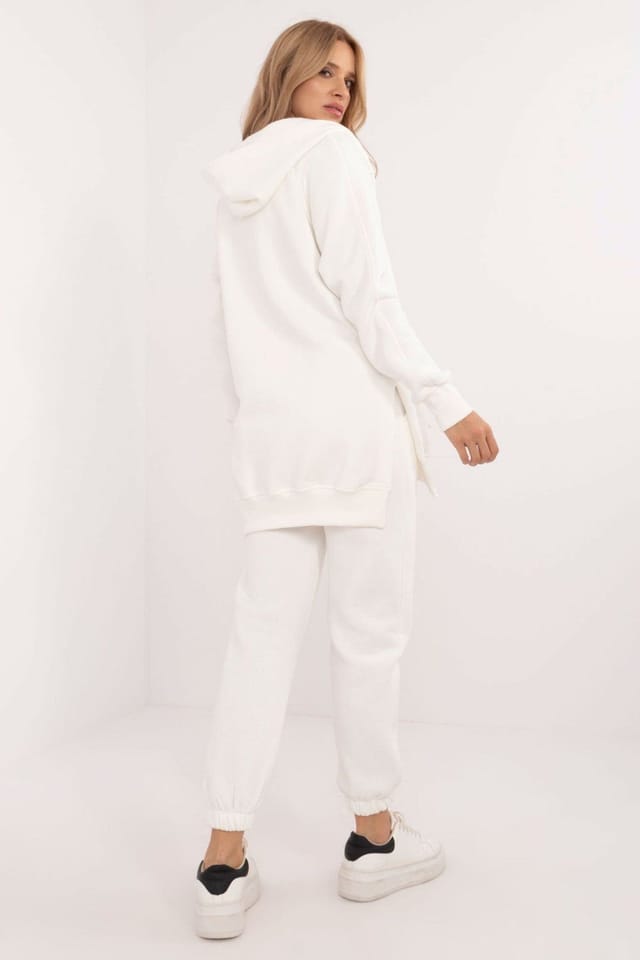 Love Lace Love Lace Women's Cotton Melange Warm T-Shirt Hoodie Pant Set in White - 3