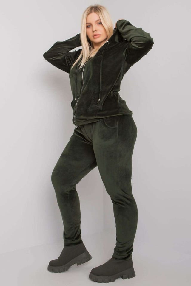 Love Lace Love Lace Women's Plus Size Velour Zip Hoodie Pant Set Style 171041 in Green - 2