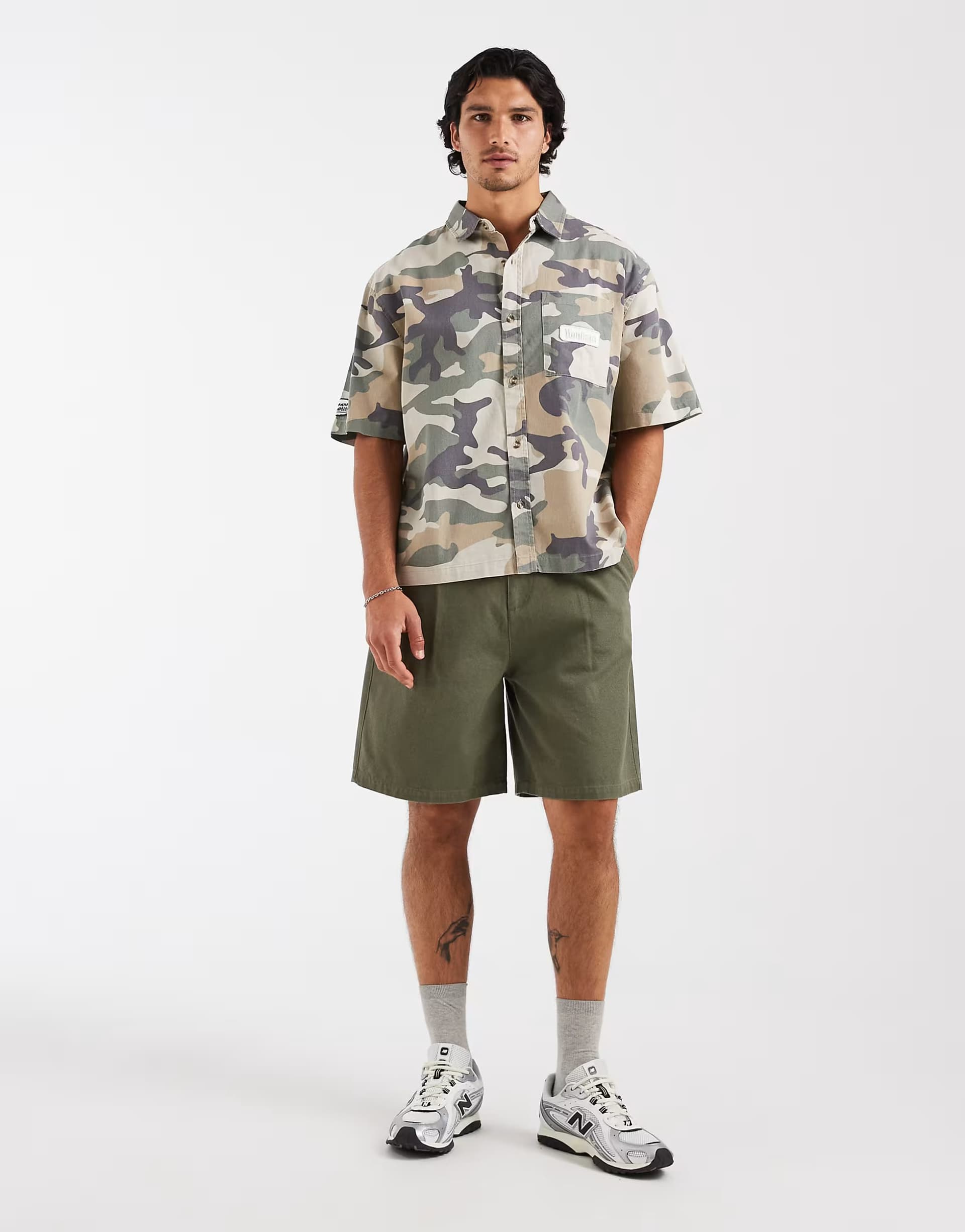 ASOS Cotton On boxy fit short sleeve shirt in sand camo