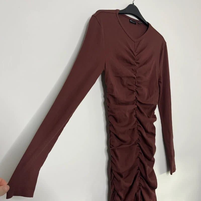 ASOS ASOS Burgundy Ruched Long Sleeve Dress  Size 10