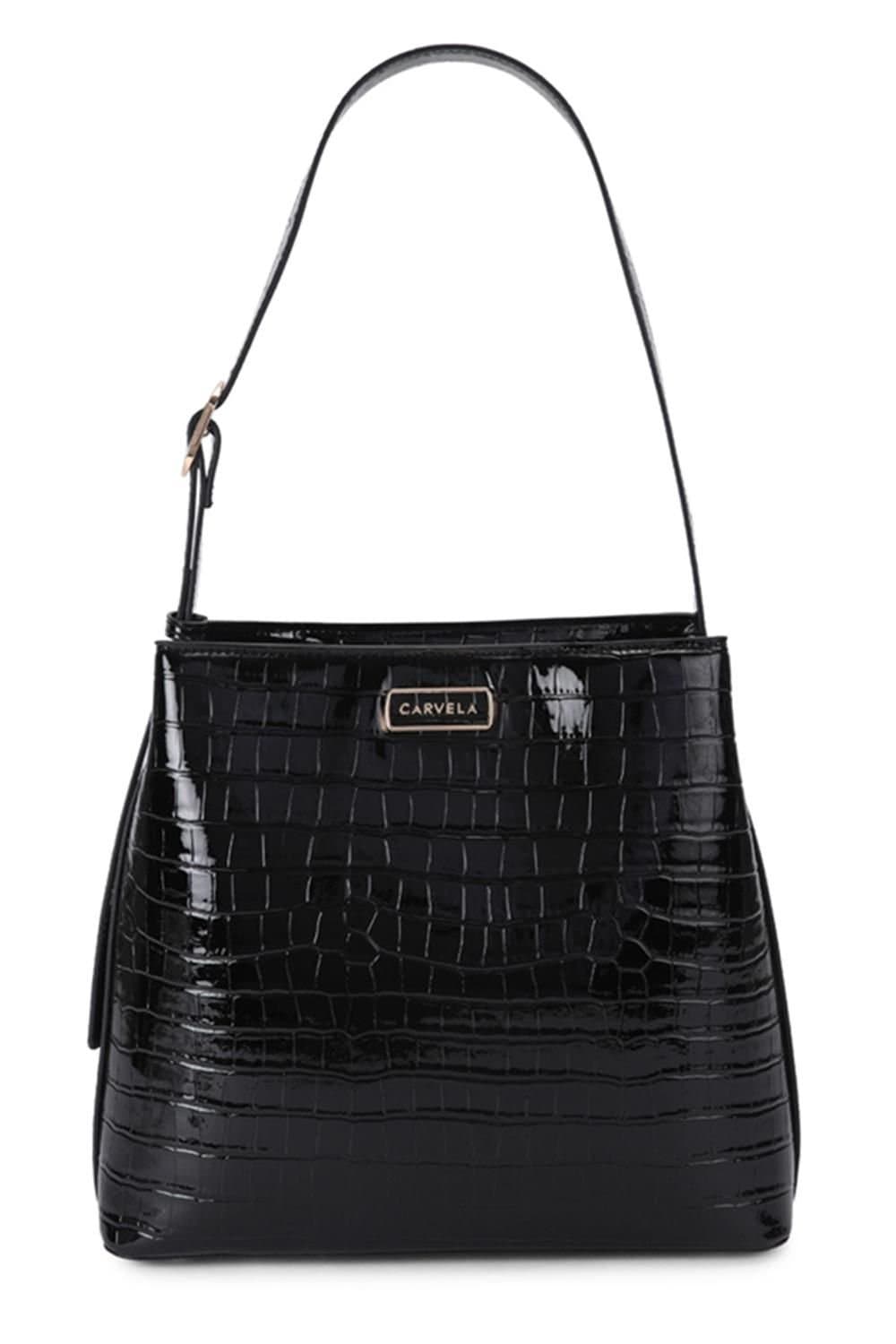 Carvela Carvela Women's 'Cosma Shoulder Bag' Croc Print in Black