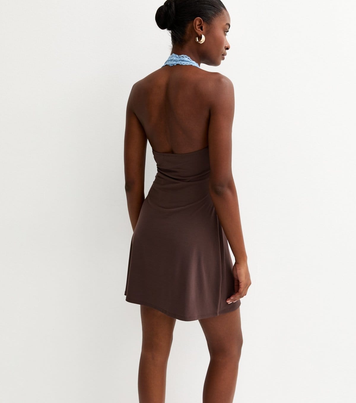 New Look Women's Brown Contrast Lace Trim Halter Neck Mini Dress New Look - 4