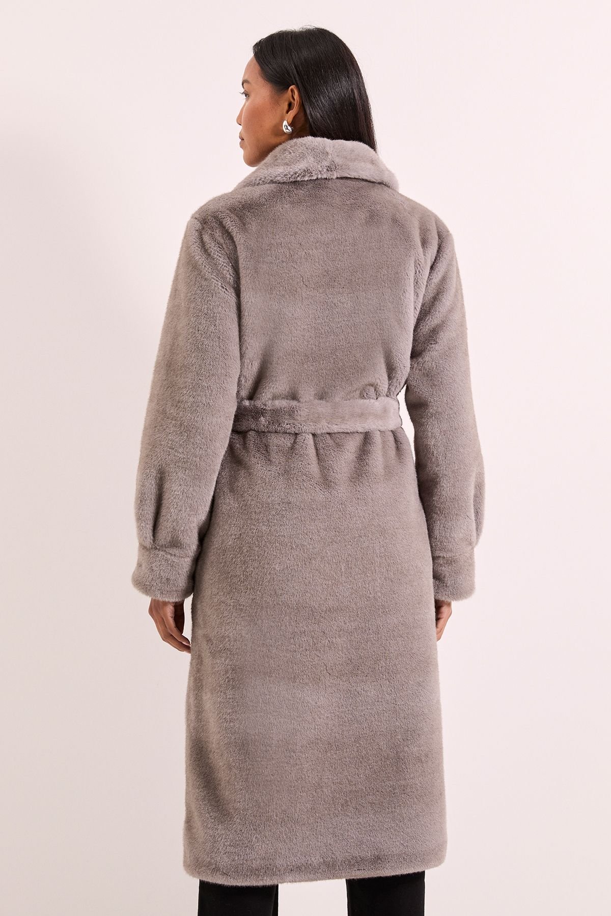 Principles Principles Women's Faux Fur Long Coat in Grey - 3