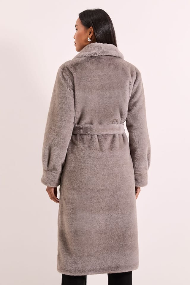 Principles Principles Women's Faux Fur Long Coat in Grey - 3