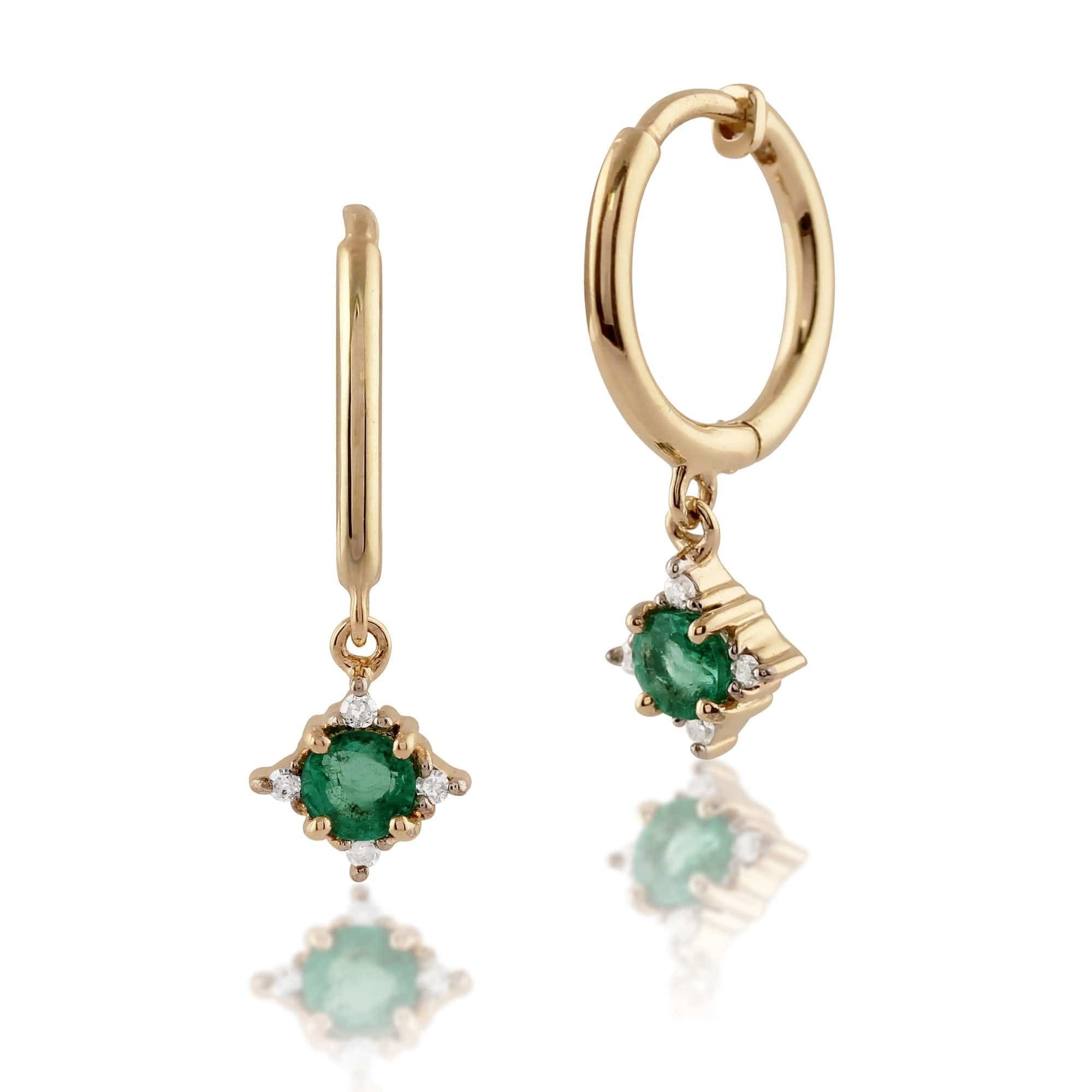Gemondo Gemondo Women's Classic Round Emerald & Diamond Hoop Earrings in 9ct Yellow Gold in Green - 1