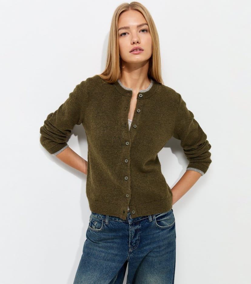 New Look Women's Green Double Layer Crew Neck Cardigan New Look - 1