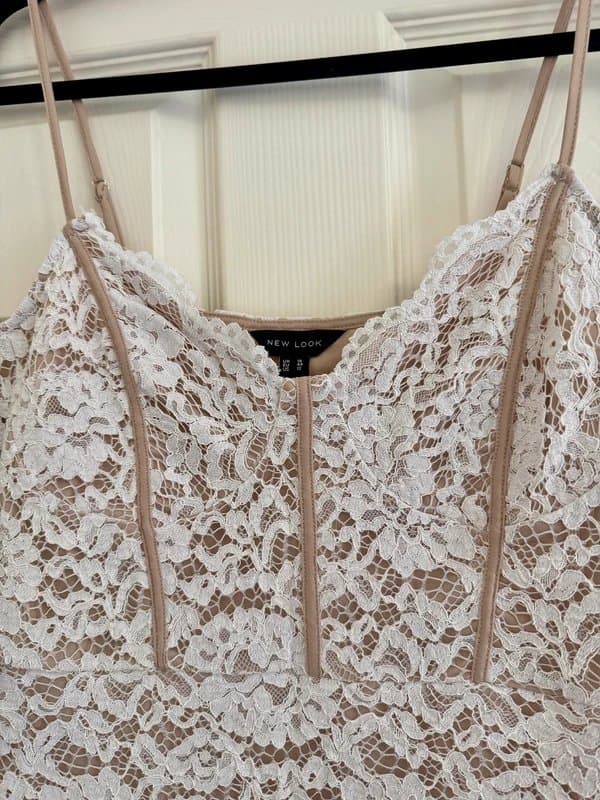 New Look New Look White Beige Lace Mini Dress