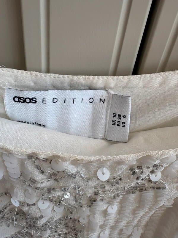 ASOS White sequin embellished feather asos design mini dress for a hen do