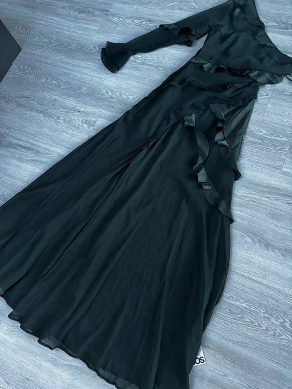ASOS Design Price Reduced to Clear - ASOS Design  Green Ruffled Long Event/Wedding Guest/Bridesmaid Dress (6 )