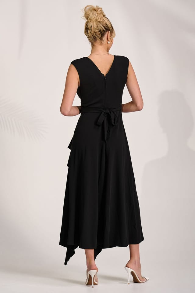 Jolie Moi Jolie Moi Women's Frill Detail Wrap Sleeveless Maxi Dres in Black - 2
