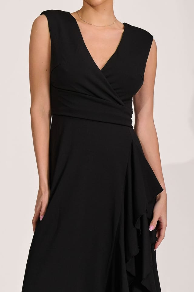 Jolie Moi Jolie Moi Women's Frill Detail Wrap Sleeveless Maxi Dres in Black - 3