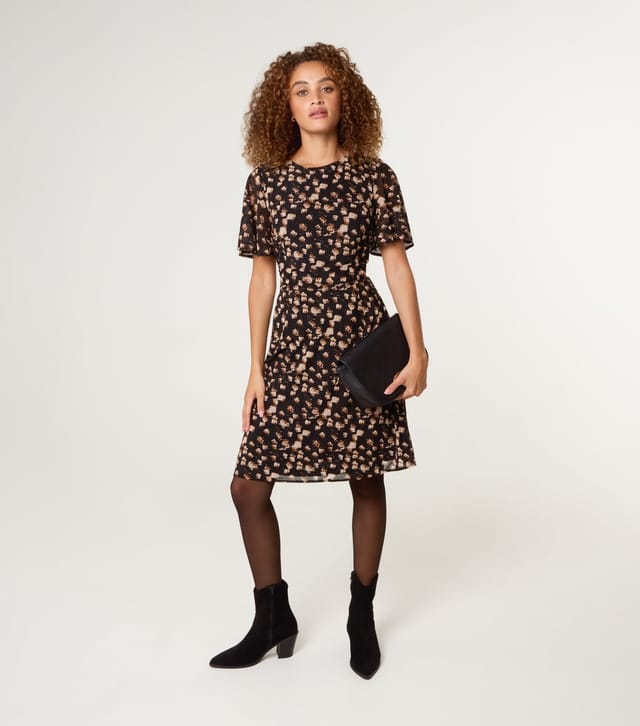 Blue Vanilla Women's Black Abstract Pattern Print Crew Neck Dress Blue Vanilla New Look - 2