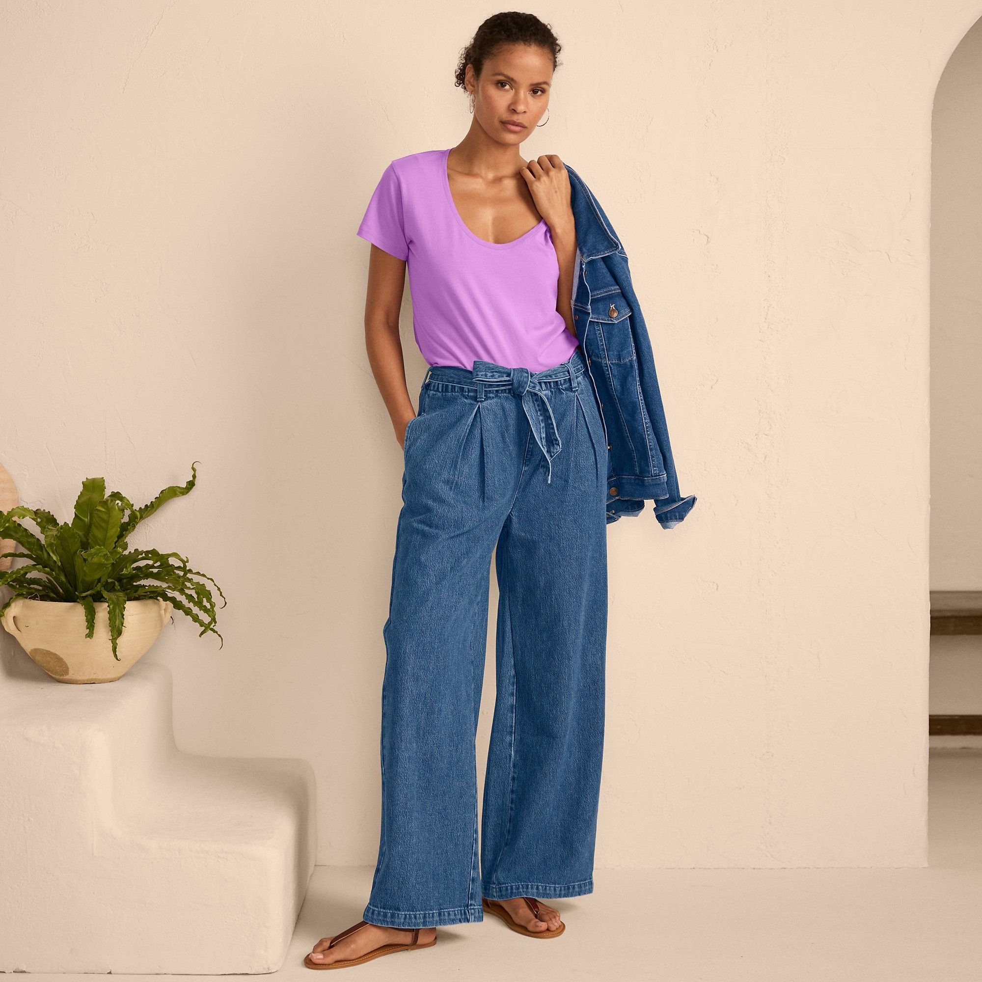 lands end Lands' End Women's Wide Leg Paper Bag Trousers in Dark Blue - 3