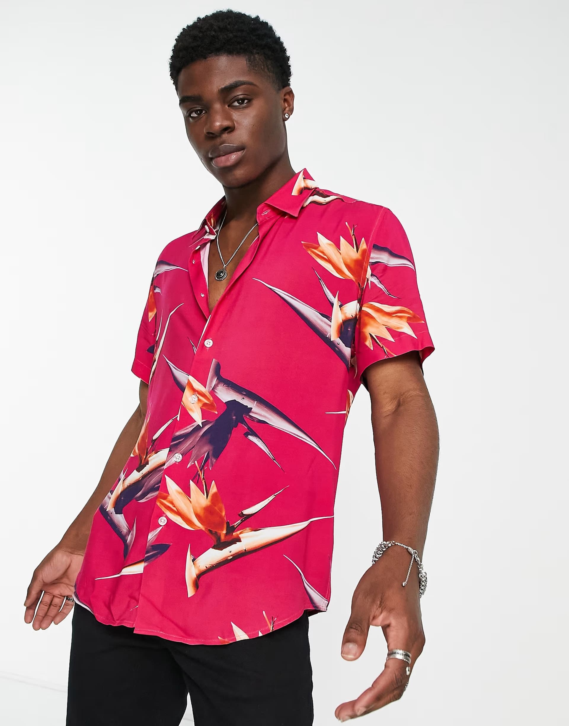 ASOS Devils Advocate shirt in pink floral