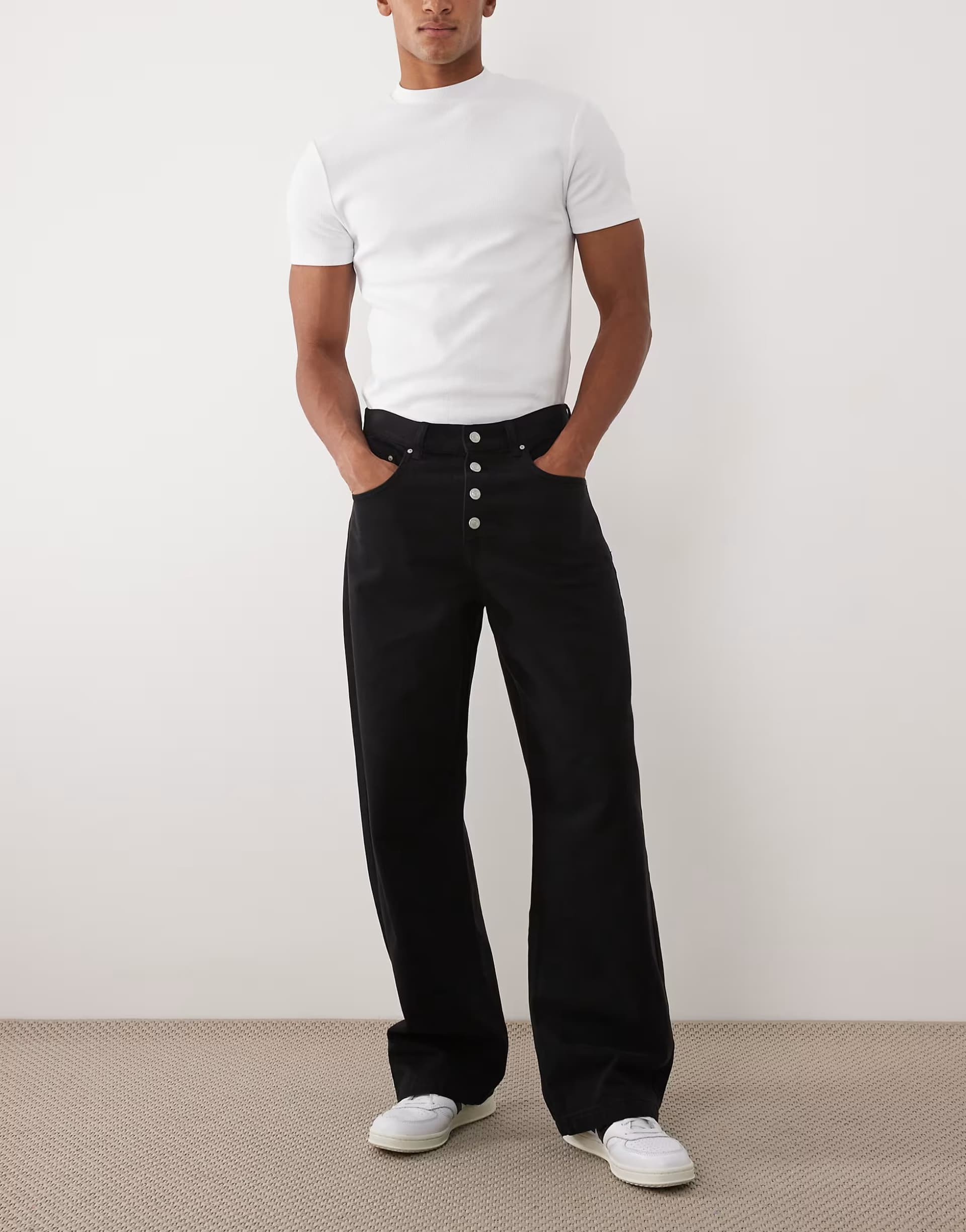 ASOS ASOS DESIGN baggy trouser in black with exposed buttons