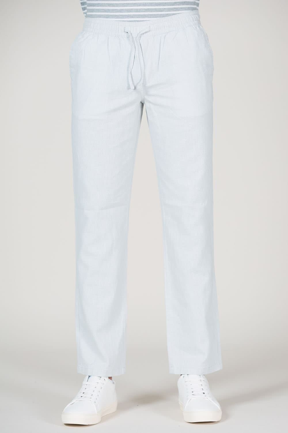 Tokyo Laundry Tokyo Laundry Men's Cotton Linen Drawstring Straight Leg Trousers in Grey