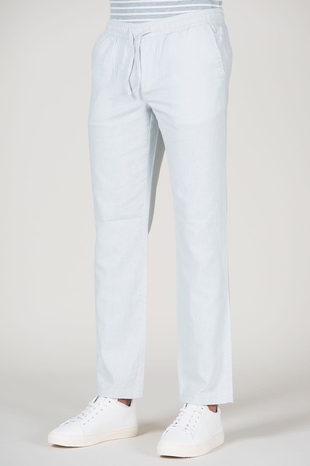 Tokyo Laundry Tokyo Laundry Men's Cotton Linen Drawstring Straight Leg Trousers in Grey - 4