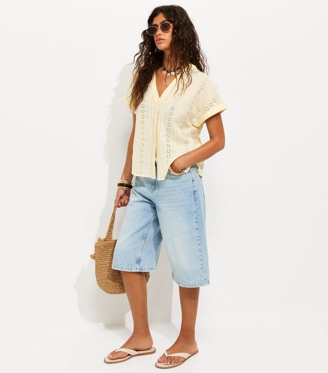 New Look Women's Light Yellow Cotton Broderie Anglaise Button Through Top New Look - 3
