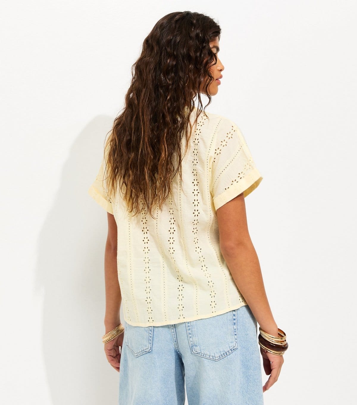 New Look Women's Light Yellow Cotton Broderie Anglaise Button Through Top New Look - 4