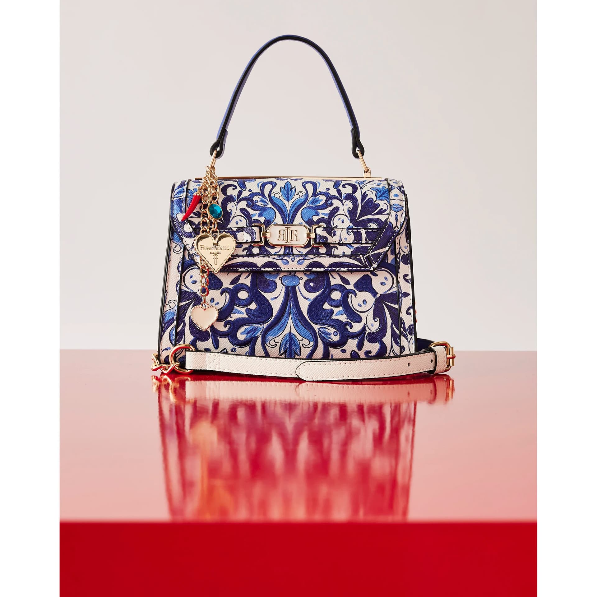 River Island River Island Womens Blue Mini Floral Tote Cross Body Bag